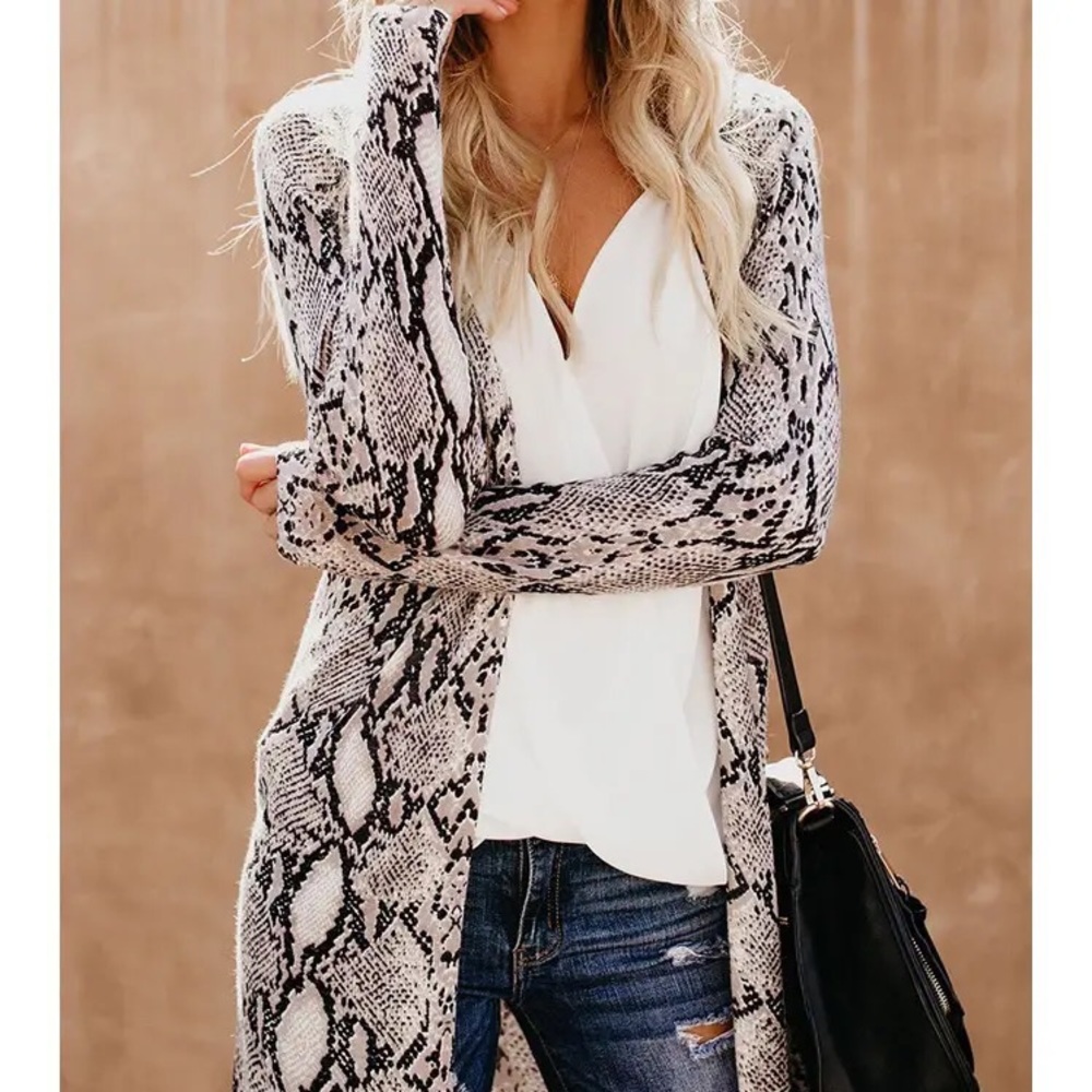 Women Snake print women cover up cardigan animal prints sweater